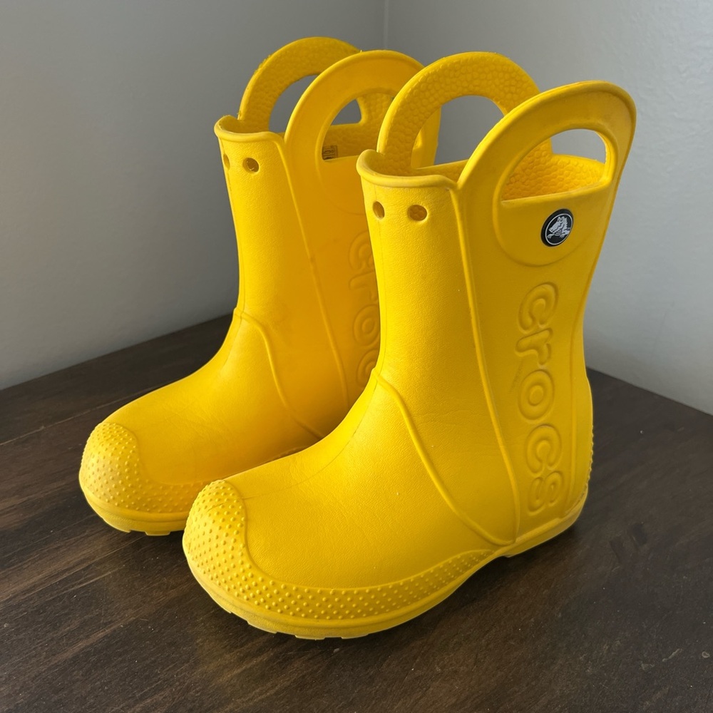 (SOLD) CROCS Kids Bright Yellow Handle-Top Rain Boots